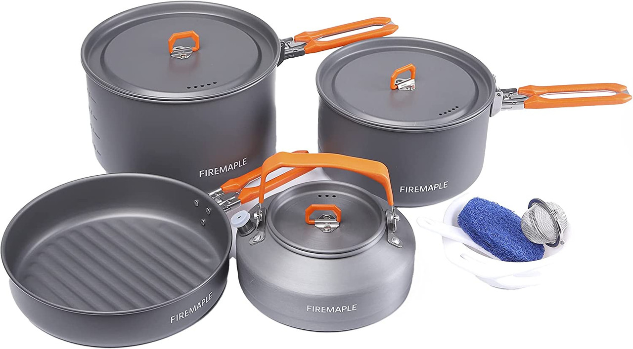 Fire-Maple Feast 4 Camping Cookware Set | Outdoor Cooking kit with Pot  Kettle Pan Bowls and Spatula | Kitchen Utensils for 4 to 5 People  Backpacking