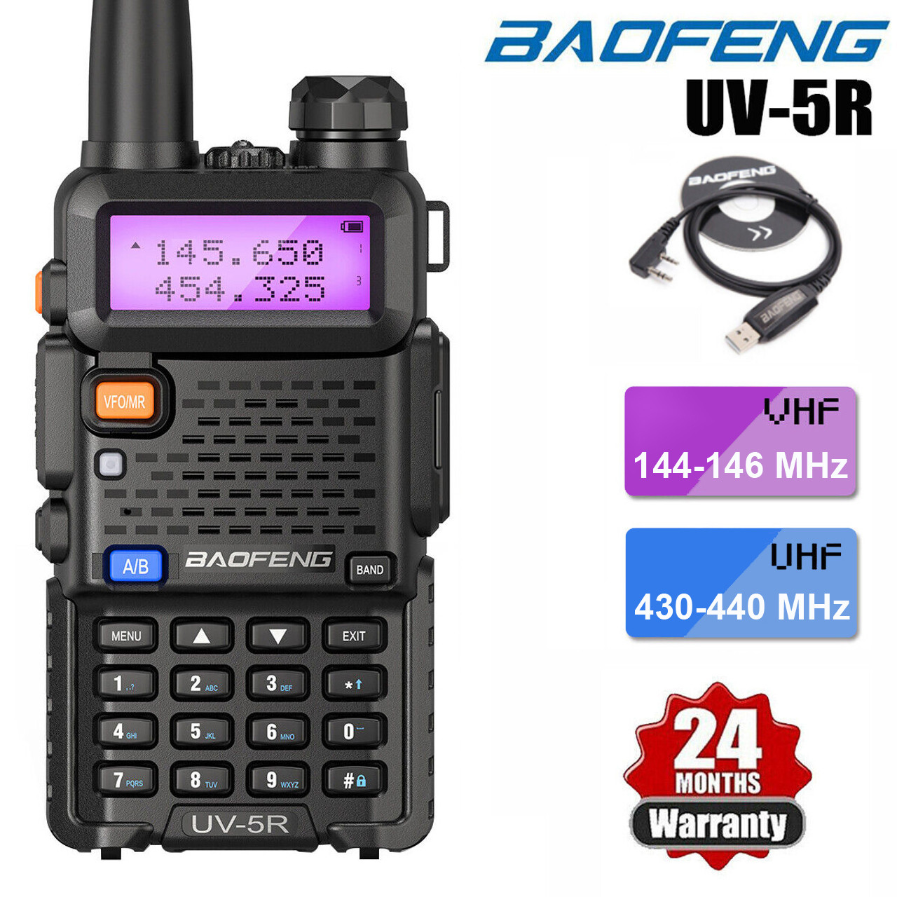BaoFeng (UV-5R Pro) Ham Radio Handheld Walkie Talkies UHF VHF Dual Band 2-Way Radio Full Kit with an Extra 3800mAh Battery, Earpiece and Programming C - 2