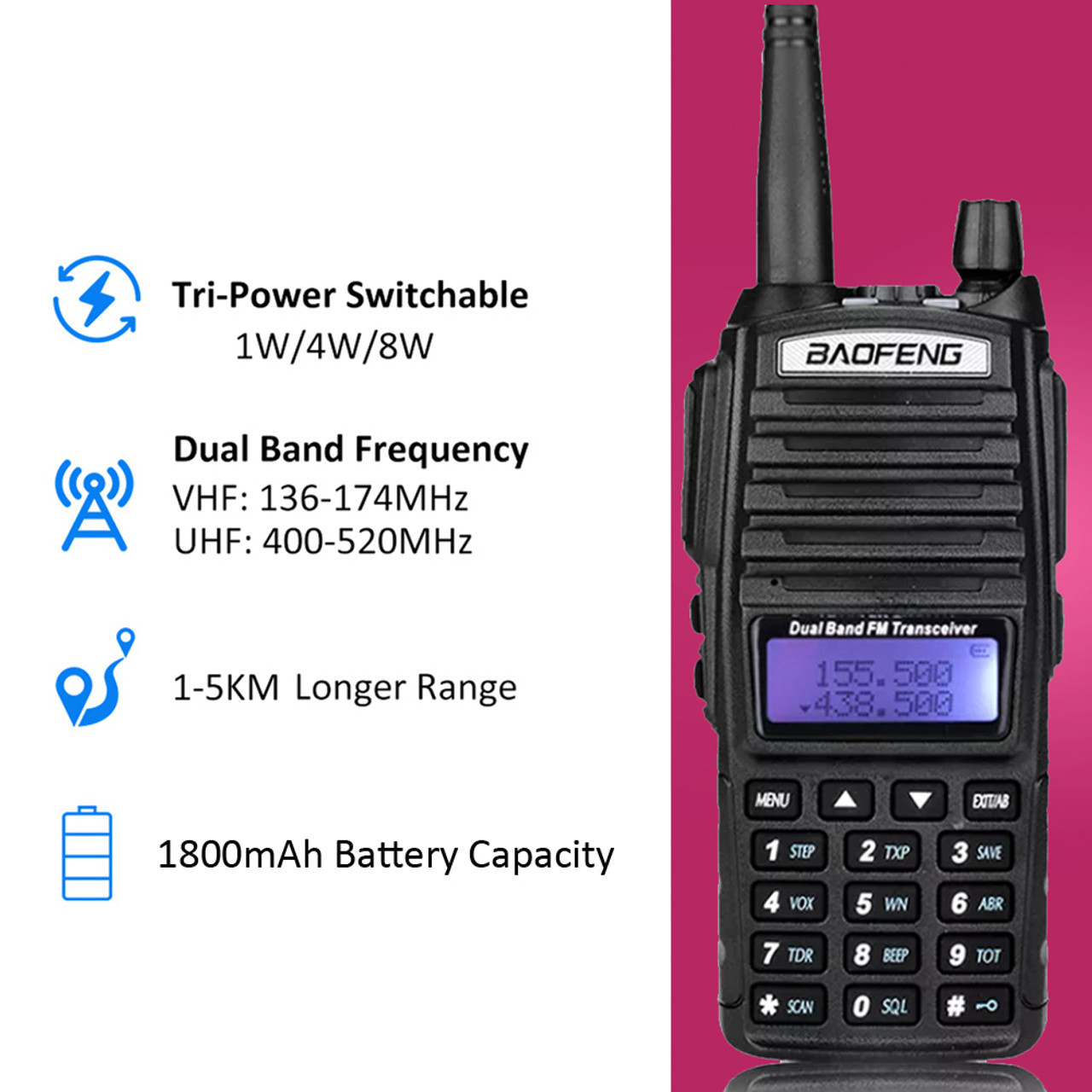 BAOFENG UV-82 8W High Power Dual Band VHF/UHF Walkie Talkie Earpiece Baofeng  Radio UK