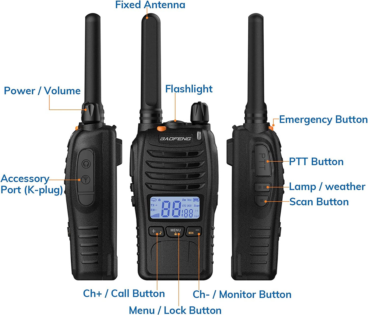 BAOFENG E88 PMR446 Walkie Talkies Long Range Two Way Radio Earpiece