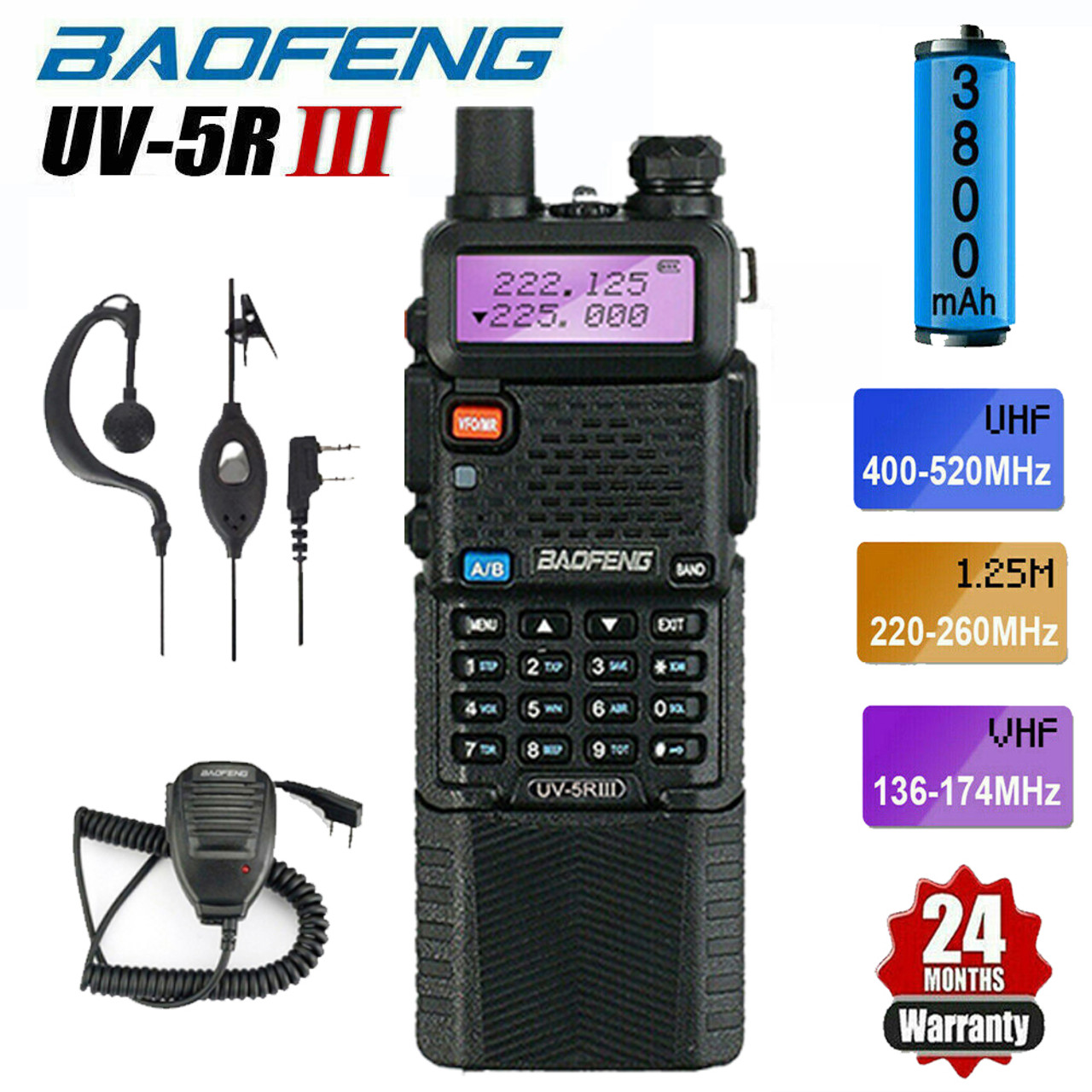 Baofeng Radio UK Baofeng UV-5R III Tri-Band 3800mAH with Handheld Mic
