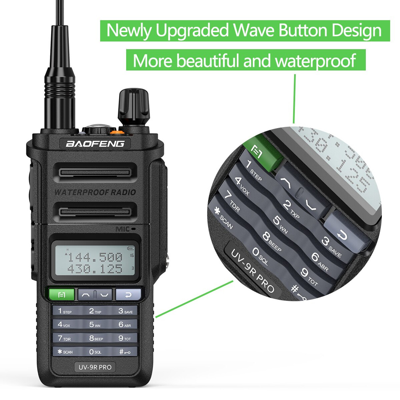 Baofeng UV 9R PRO IP68 Waterproof Walkie Talkie UHF/VHF 8W Dual Band High  Power Long Range Radio + Earpiece