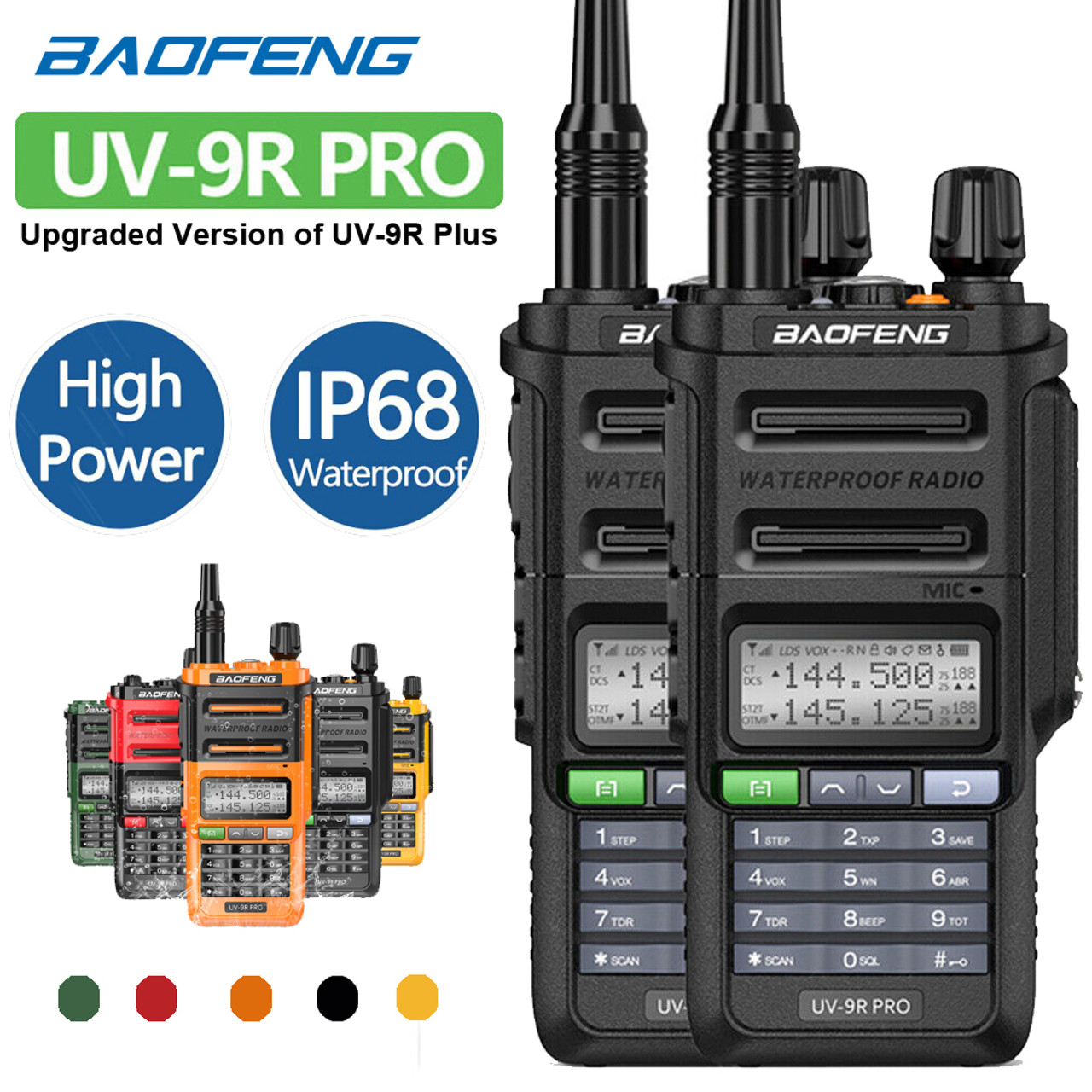2x UV-9R PRO IP68 Waterproof UHF/VHF Walkie Talkies Long Range Two Way BaoFeng  Radio UK