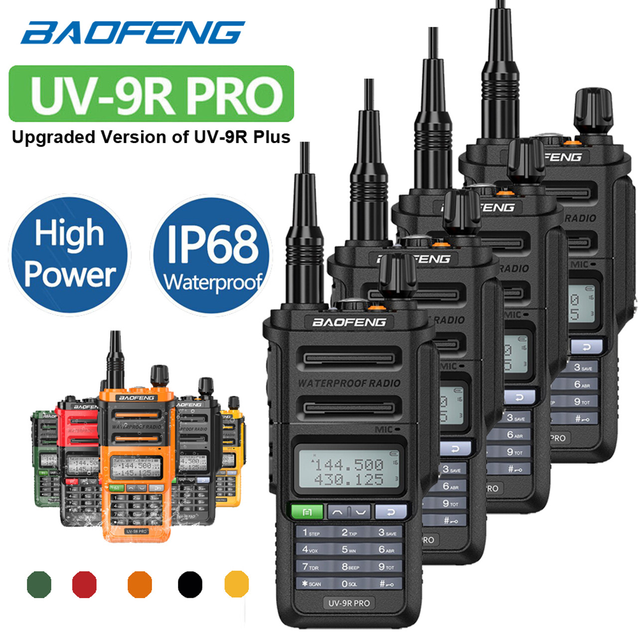 4 x Baofeng UV 9R PRO IP68 Waterproof Walkie Talkie UHF/VHF 8W Dual Band  High Power Long Range Radio + Earpiece