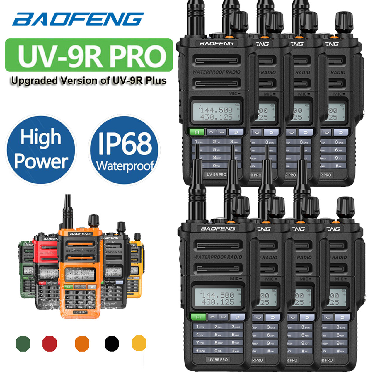 x UV-9R PRO IP68 Waterproof UHF/VHF Walkie Talkies Long Range Two Way  BaoFeng Radio UK