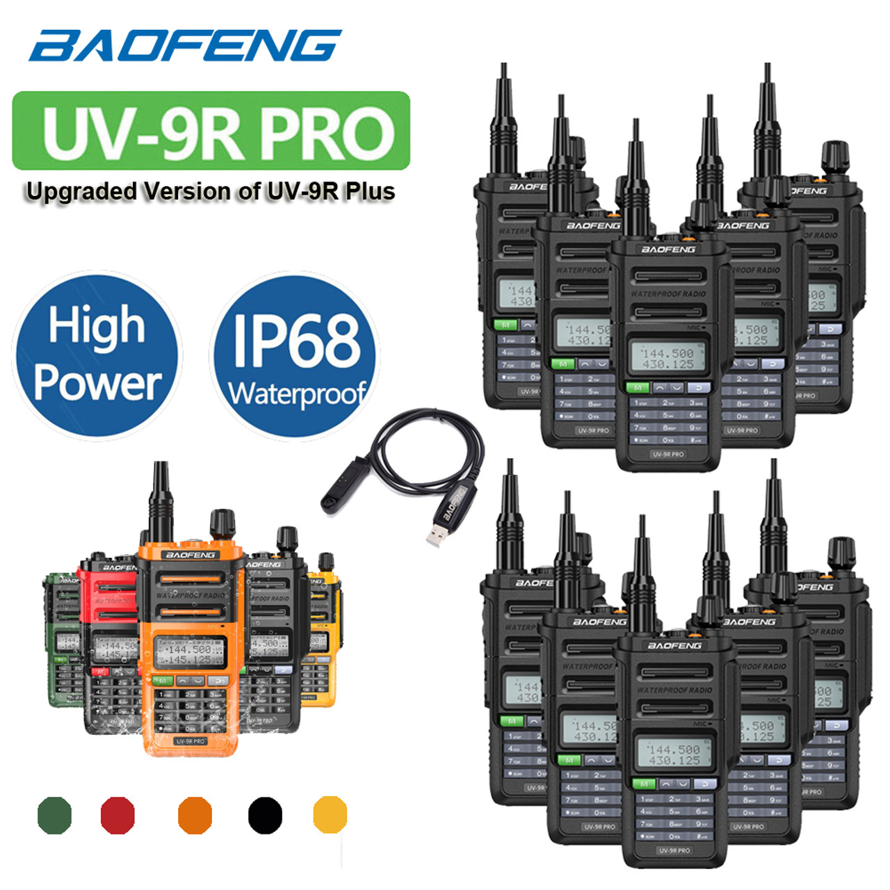 10 x UV-9R PRO IP68 Waterproof UHF/VHF Walkie Talkies Long Range Two Way Programming  Cable BaoFeng Radio UK