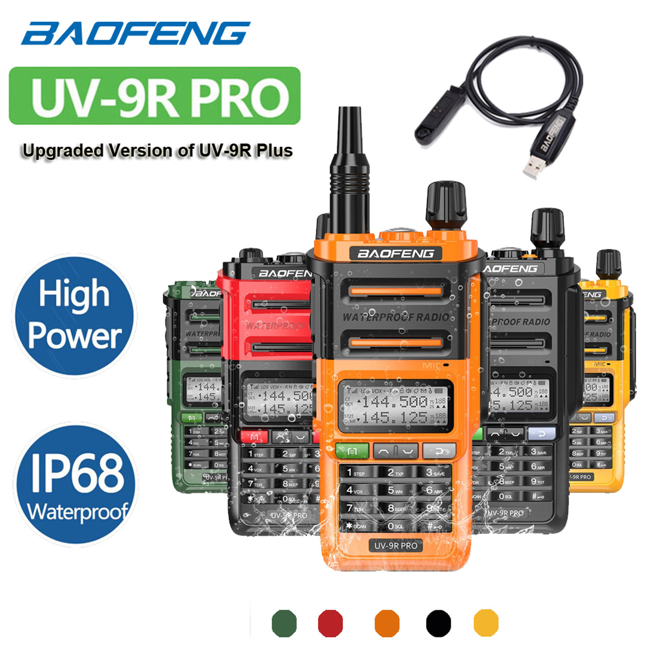 4 x Baofeng UV 9R PRO IP68 Waterproof Walkie Talkie UHF/VHF 8W Dual Band  High Power Long Range Radio + Earpiece