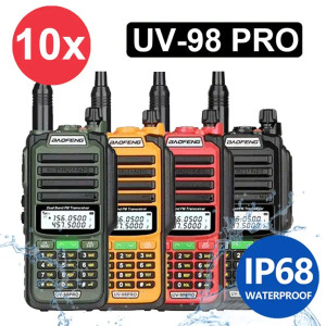 10 X Baofeng UV 98 PRO IP68 Waterproof Walkie Talkie UHF/VHF 8W Dual Band High Power Long Range Radio Cover 10 X Baofeng UV 98 PRO IP68 Waterproof Walkie Talkie UHF/VHF 8W Dual Band High Power Long Range Radio Cover