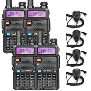 4 x Baofeng UV-5R III Tri-band UHF/VHF Walkie Talkies + 4x Speaker Mic  4 x Baofeng UV-5R III Tri-band UHF/VHF Walkie Talkies + 4x Speaker Mic