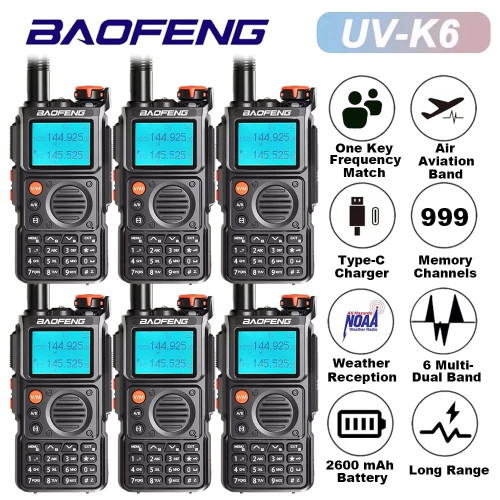 Baofeng UV-K6 Full Band Walkie Talkie | AM Two-Way Radio with Type-C & Long-Range Receiver -1