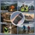 Baofeng BF-V12D walkie talkie application scenarios including outdoor camping, construction sites, hotel catering, cruise ships, warehousing logistics, and motorcycling.