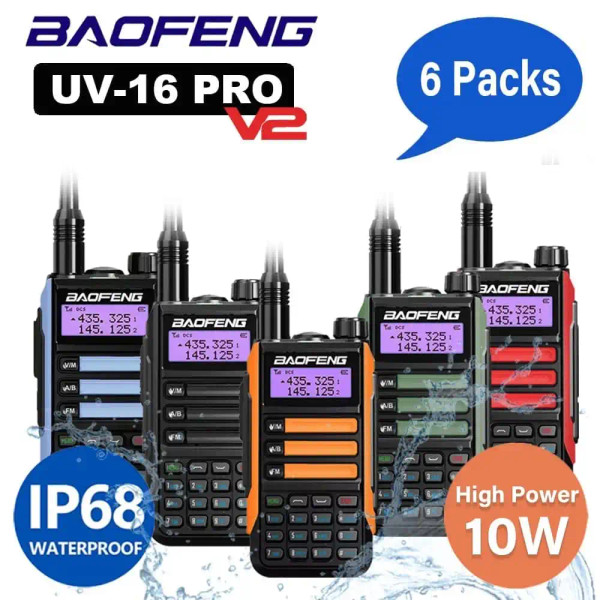 6x Baofeng UV-16 Pro V2 10W Dual-Band IP68 Waterproof Walkie Talkie  VHF/UHF Long Range Two Way Radio