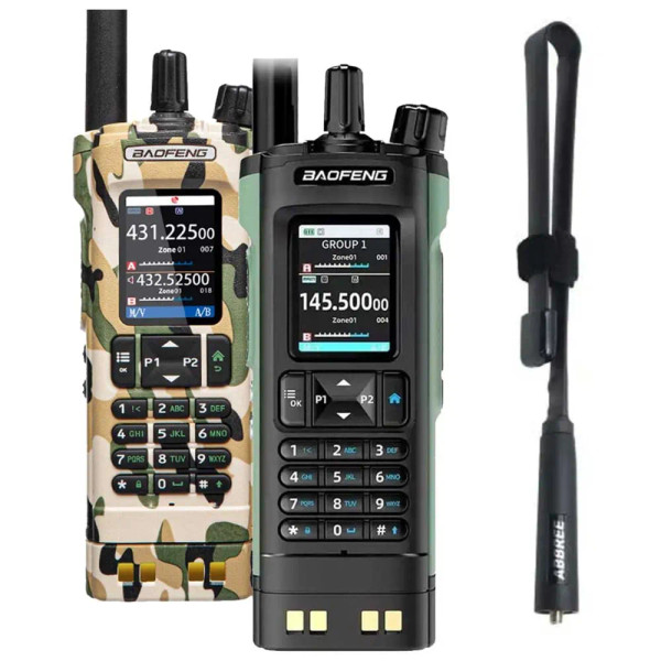 Baofeng UV-32 GPS Bluetooth 10W Multi Band Walkie Talkie | 18.8inch Foldable CS Tactical Antenna Bundle