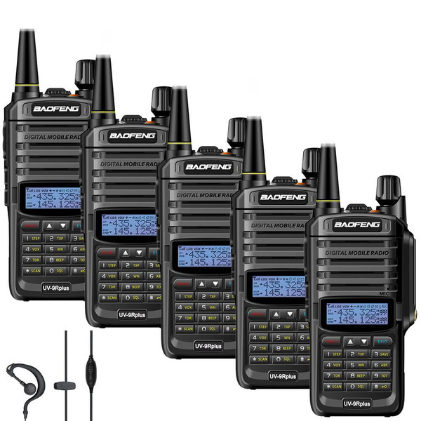 5 x Baofeng UV-9R Plus IP67 Waterproof UHF/VHF Walkie Talkies Long Range Two Way Radio 