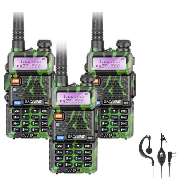 3 x BAOFENG UV-5R Tri-Band UHF/VHF Walkie-talkies Long Range Green Two Way FM Ham Radio + Headset 