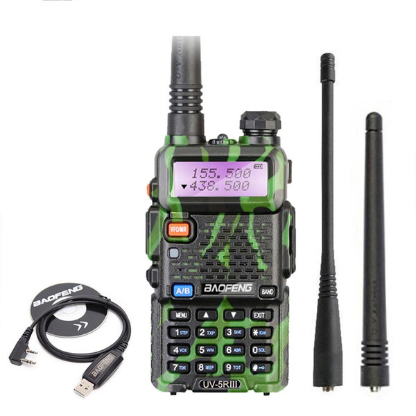 Baofeng UV-5R III Tri-Band Green  FM Interphone Ham Radio + Programming Cable 