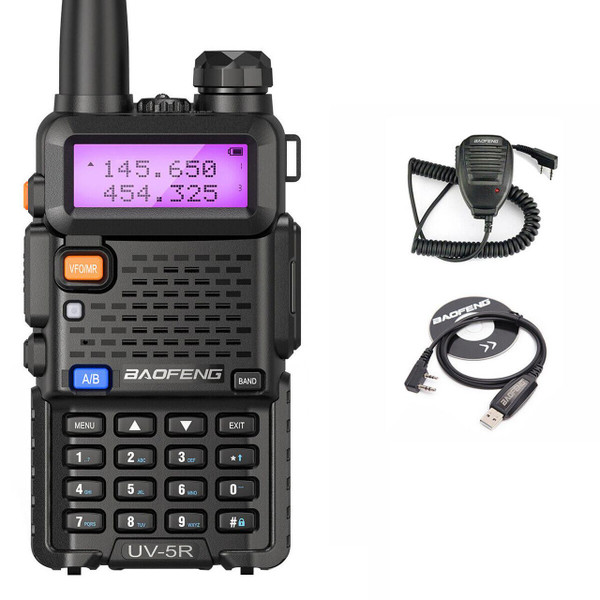 BAOFENG UV-5R Dual Band UHF VHF Walkie Talkie Two Way Radio + Speaker Mic + USB CableProgram Cable 