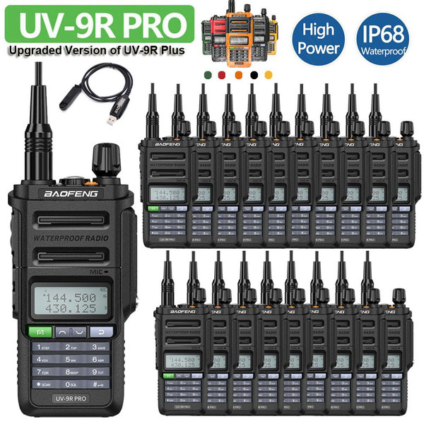 20 x Baofeng UV 9R PRO IP68 Waterproof Walkie Talkie UHF/VHF 8W Dual Band High Power Long Range Radio  + Programming Cable 
