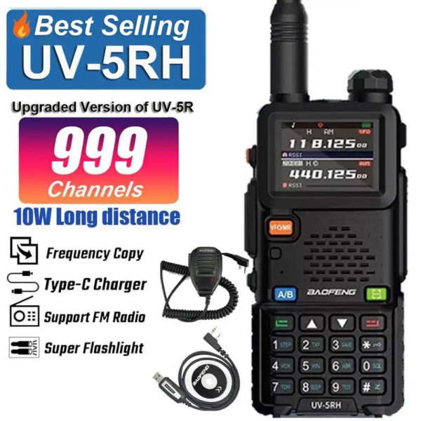Baofeng UV-5RH 10W Multi-Band / Tri-Band 2500mAH VHF/UHF Long Range Walkie Talkie Two Way Radio  + Speaker Mic + USB Cable New
