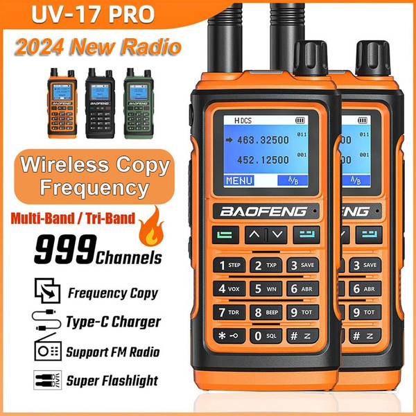 2 x Baofeng UV-17 Pro 5W  Multi-Band / Tri-Band 1800mAH 999 Channels VHF/UHF Long Range Walkie Talkie Two Way Radio 