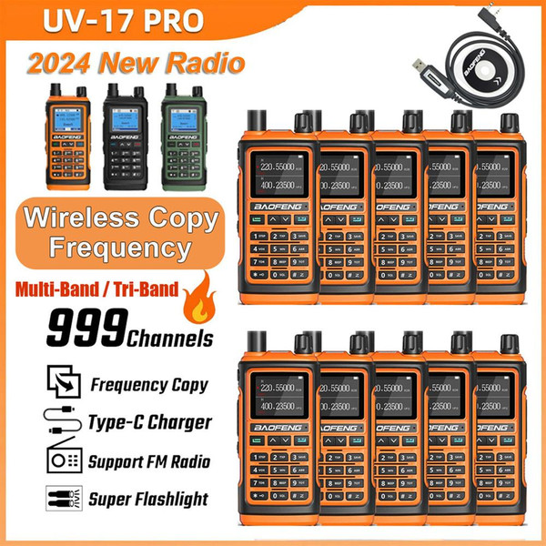 10 x Baofeng UV-17 Pro 5W Multi-Band / Tri-Band 1800mAH 999 Channels VHF/UHF Long Range Walkie Talkie Two Way Radio + Programming Cable 