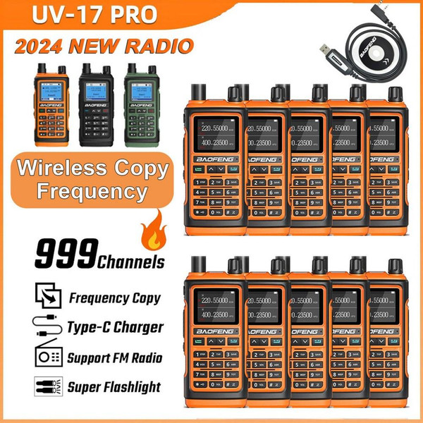 10 x Baofeng UV-17 Pro 5W Tri-Band 1800mAH 999 Channels VHF/UHF Long Range Walkie Talkie Two Way Radio + Programming Cable 
