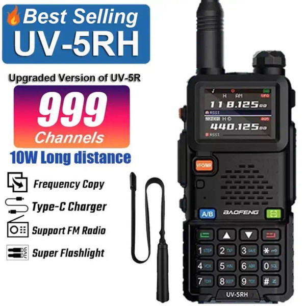 Baofeng UV-5RH 10W Tri-Band 2500mAH VHF/UHF Long Range Walkie Talkie Two Way Radio  47CM CS Tactical Antenna NEW