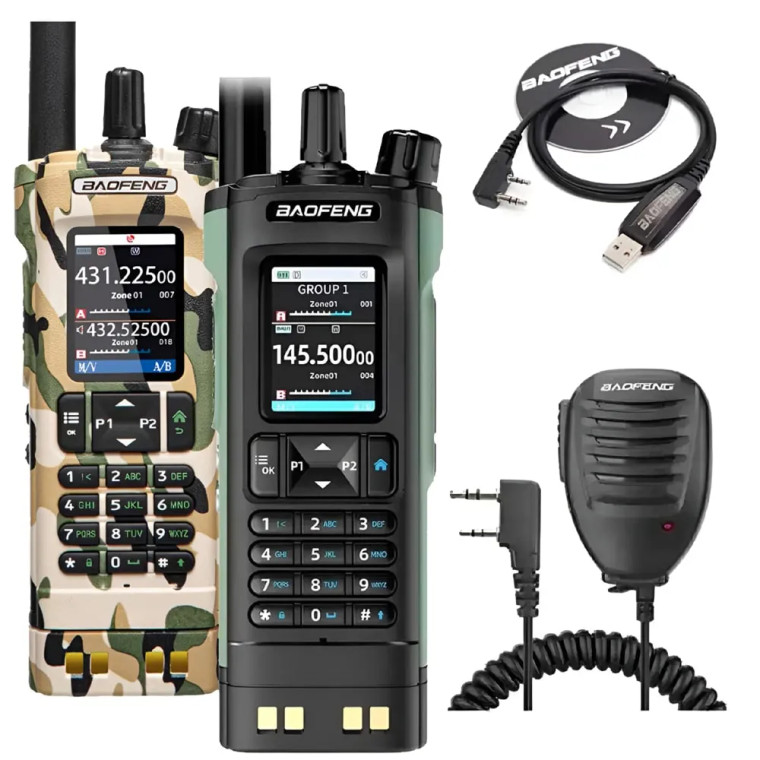 Baofeng UV-32 Walkie Talkie 10W Multi Band Walkie Talkie | Speaker Mic and Programming Cable Bundle