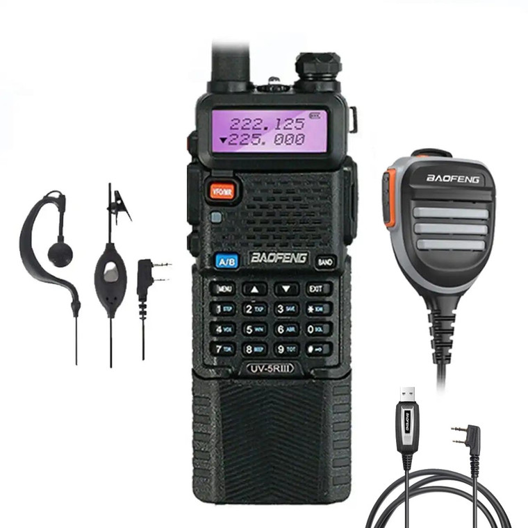 Baofeng UV-5R III Tri-Band 3800mAH VHF/UHF Walkie Talkie Two Way Radio With Waterproof  Speaker Mic and Cable