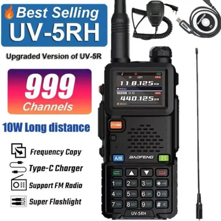 Baofeng UV-5RH 10W Multi-Band Walkie Talkie  + Speaker Mic + USB Cable + NA-771 Antenna