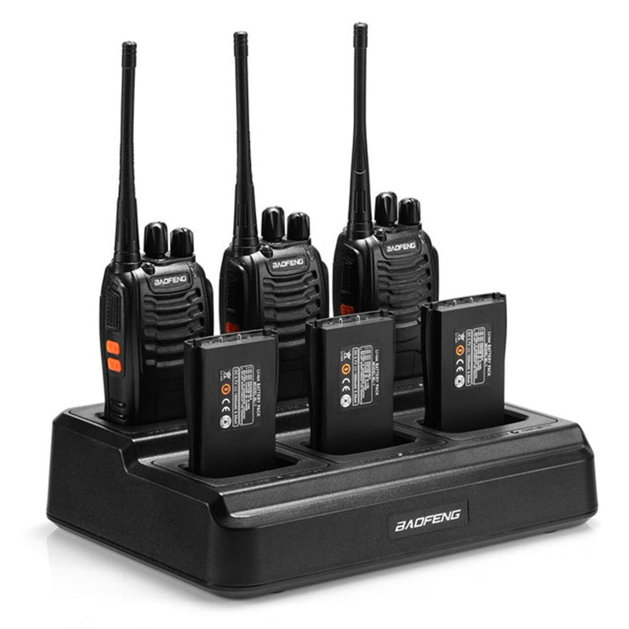6 x Baofeng BF-888S UHF Walkie Talkies – Six-Way Charger, Long