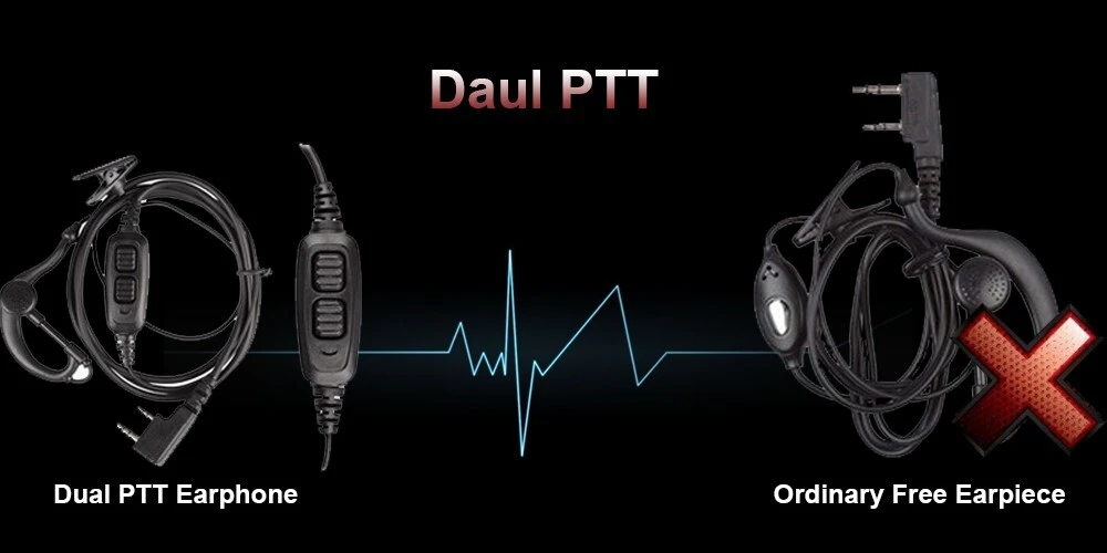 Auriculares Con Micrófono Y Doble PTT Para Baofeng UV-82, UV-82L, UV-89 Y Similares, Tubo Transparente Y Cable Flexible