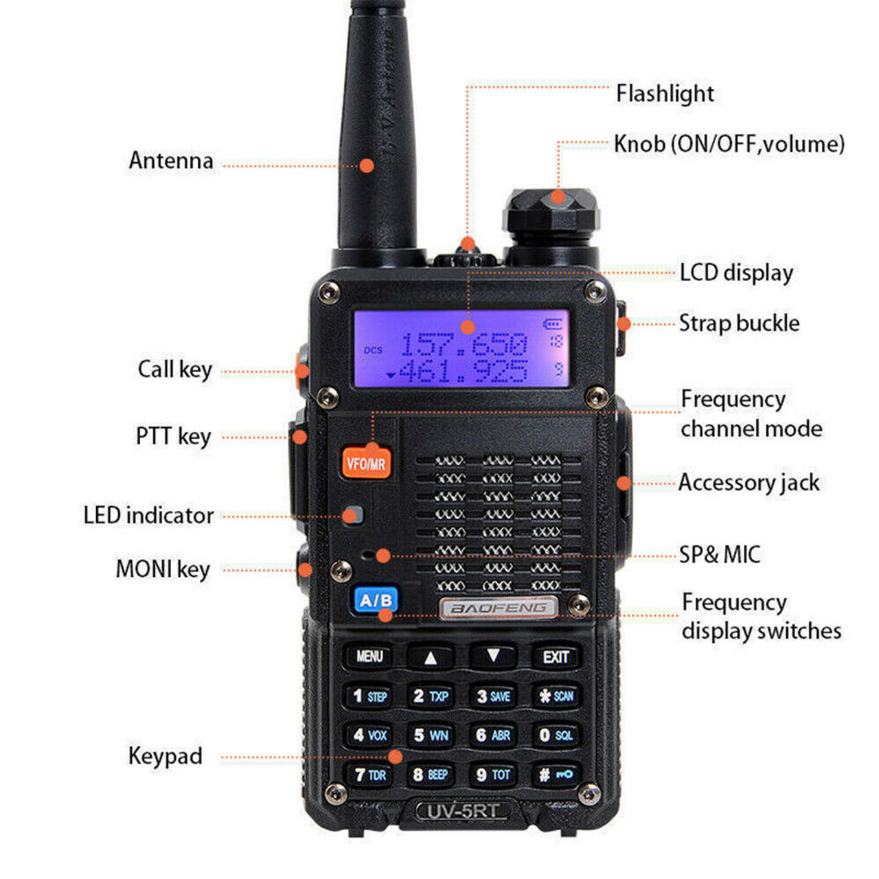 Baofeng UV-5RT 8W Walkie Talkie Two Way Headset FM Ham Radio