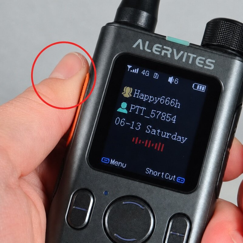 Pressing PTT Button on Alervites PoC-AT1 Network Radio to Transmit