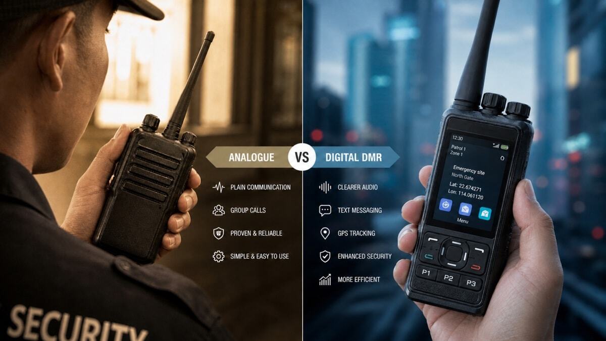 Comparison of analogue and digital two way radio systems for professional security use
