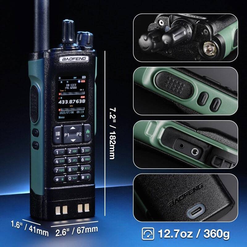 baofeng dm-32 dmr 10w radio - product size (L x W x H)