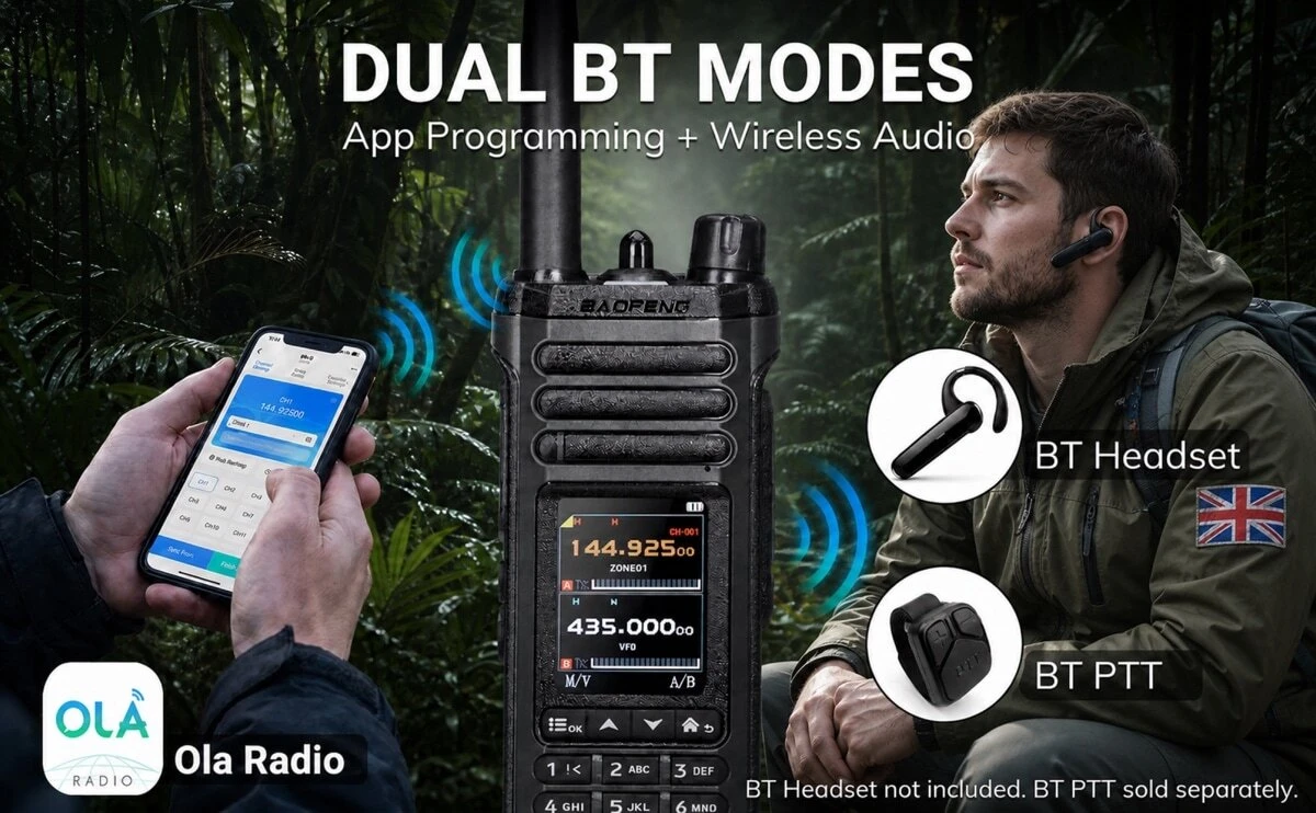 Baofeng SW-9 dual Bluetooth modes BT Data programming BT Audio wireless headset PTT