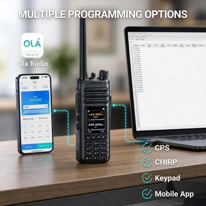 Baofeng SW-9 multiple programming options CHIRP CPS app keypad