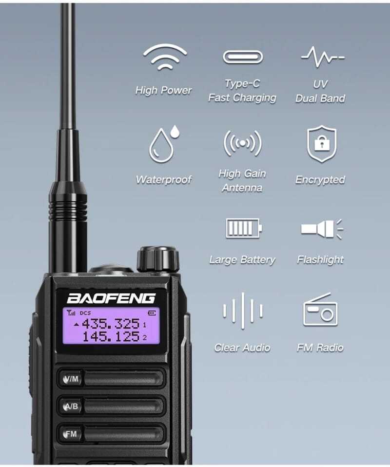 Baofeng UV-16 Pro V2 10W Dual Band Walkie Talkie - IP68 Waterproof, Long Range, VHF/UHF, Airsoft, Hiking, Camping