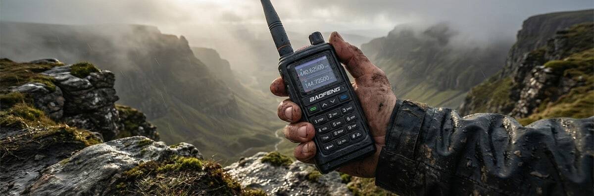 Baofeng UV-17 Pro radio in the Scottish Highlands