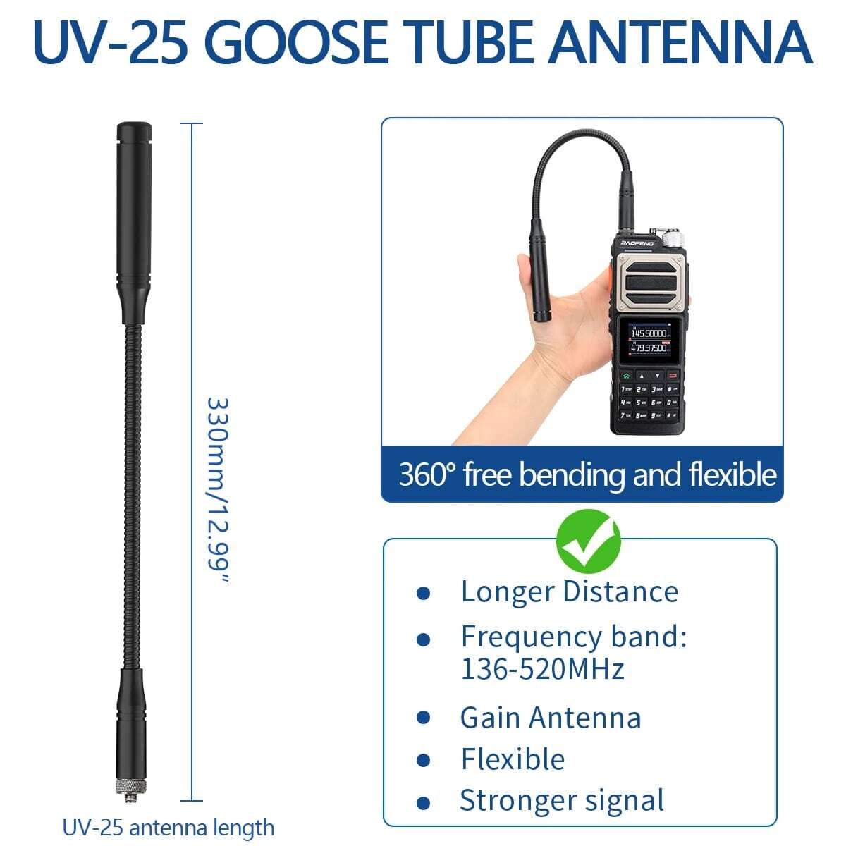Baofeng UV-25 Military Walkie Talkie Long Range Tactical Ham Radio Goose Tube Antenna