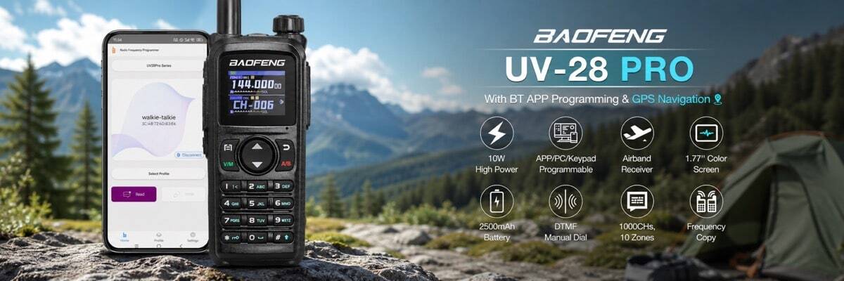 Baofeng UV-28 Pro GPS Bluetooth Long Range Walkie Talkie - High Power Ham Radio for UK Outdoor Navigation
