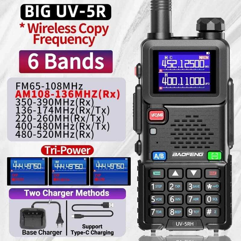 Baofeng UV-5RH 10W Tri-Band Walkie Talkie - Long Range, 2500mAh Battery, VHF/UHF, Airsoft, Hiking, Camping