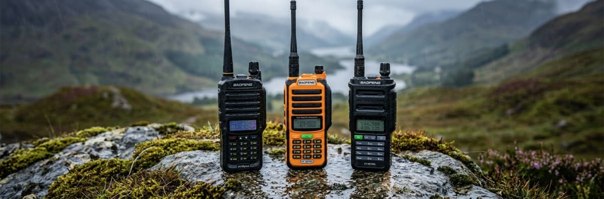 Baofeng waterproof walkie talkies UK. IP67 and IP68 rugged two-way radios designed for extreme outdoor weather and construction sites