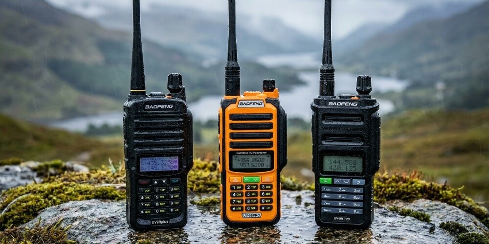 Baofeng waterproof walkie talkies UK. IP67 and IP68 rugged two-way radios designed for extreme outdoor weather and construction sites