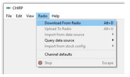 Click Radio and select Download From Radio in CHIRP