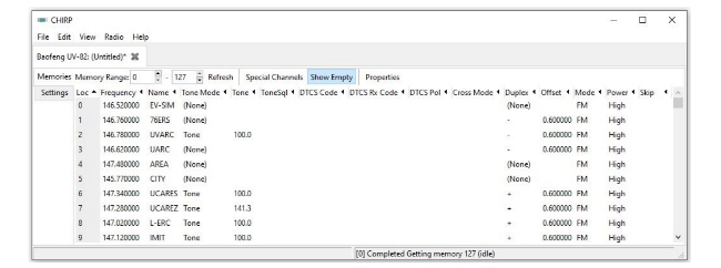 Editing channels and settings in the CHIRP memory list
