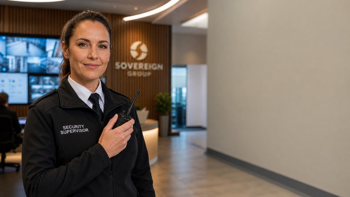 UK security supervisor holding a two way radio, explore the full range of security radios for professional teams