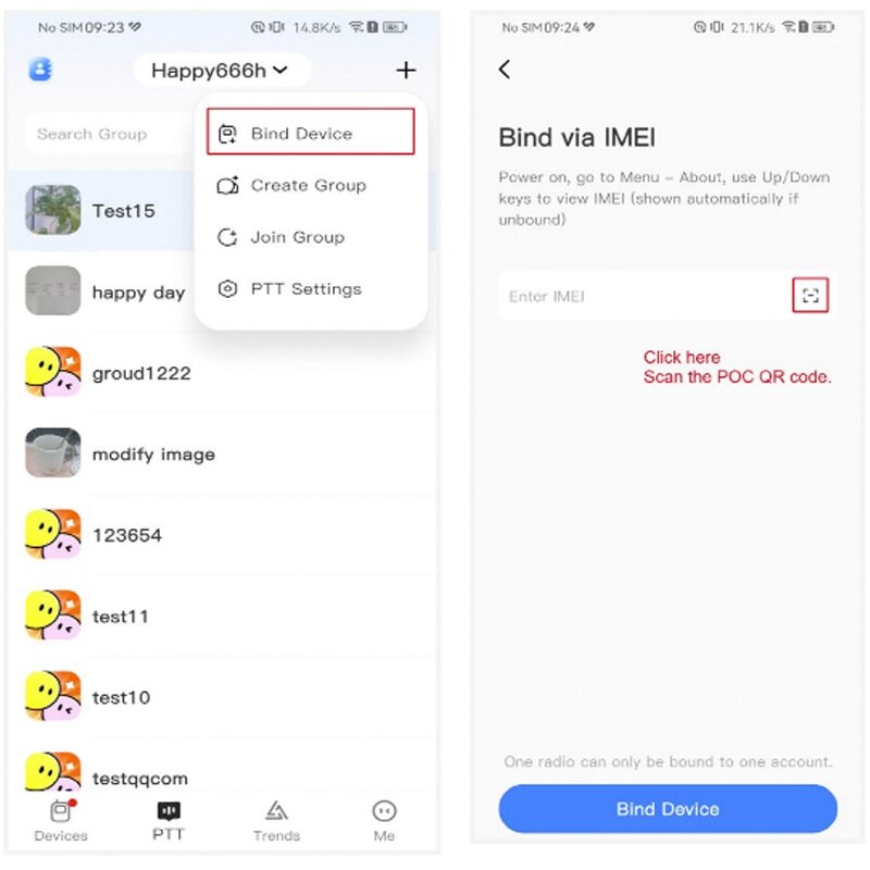 Ola Radio App Screenshot Showing Bind Device Button