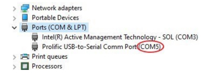 Select the correct COM port in CHIRP software